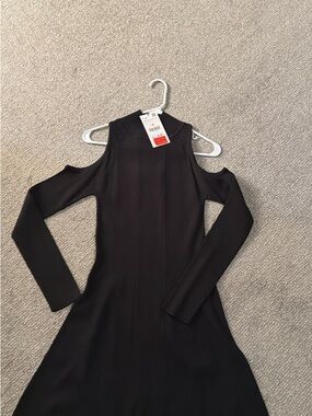 Zara Black Cold-Shoulder Long-Sleeve Knit Dress